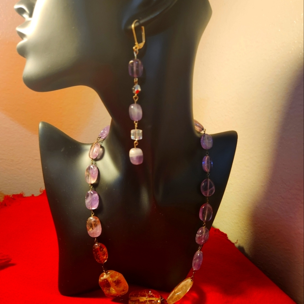 Amethyst Crystal Necklace and Dangle Earrings